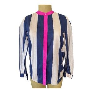 Fashion Stars Saks Fifth Avenue Vtg Y2K  Sheer cotton White Pink and Blue Blouse